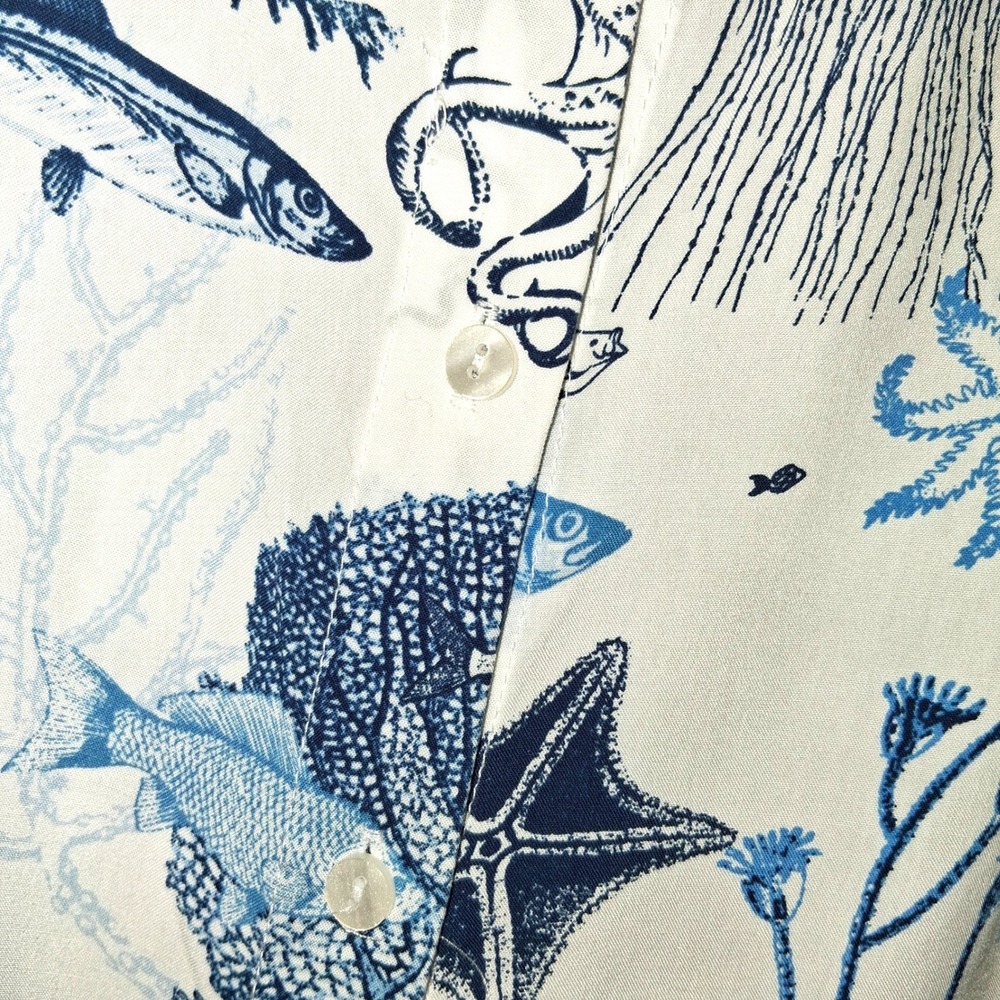 Jane + Delancey Womens Blue Sea Life Print Rayon Button Down Shirt Size Medium - Picture 9 of 16